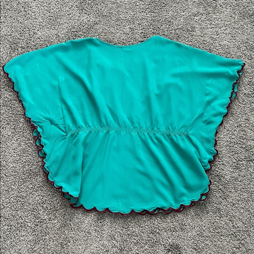 Hanako Shiratori Embroidered Turquoise Women's Top with Floral Design - Size M? - Picture 5 of 9